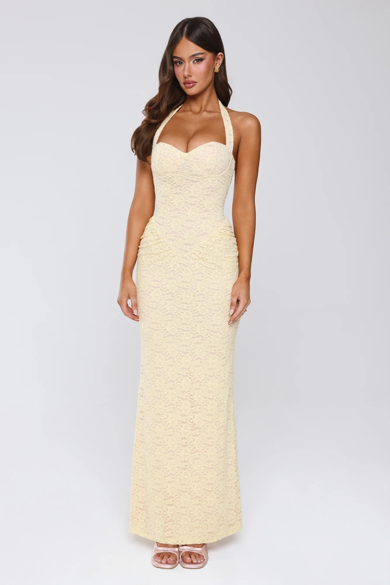 Delicate Daydream Halter Lace Maxi Dress Yellow | Hello Molly (US)