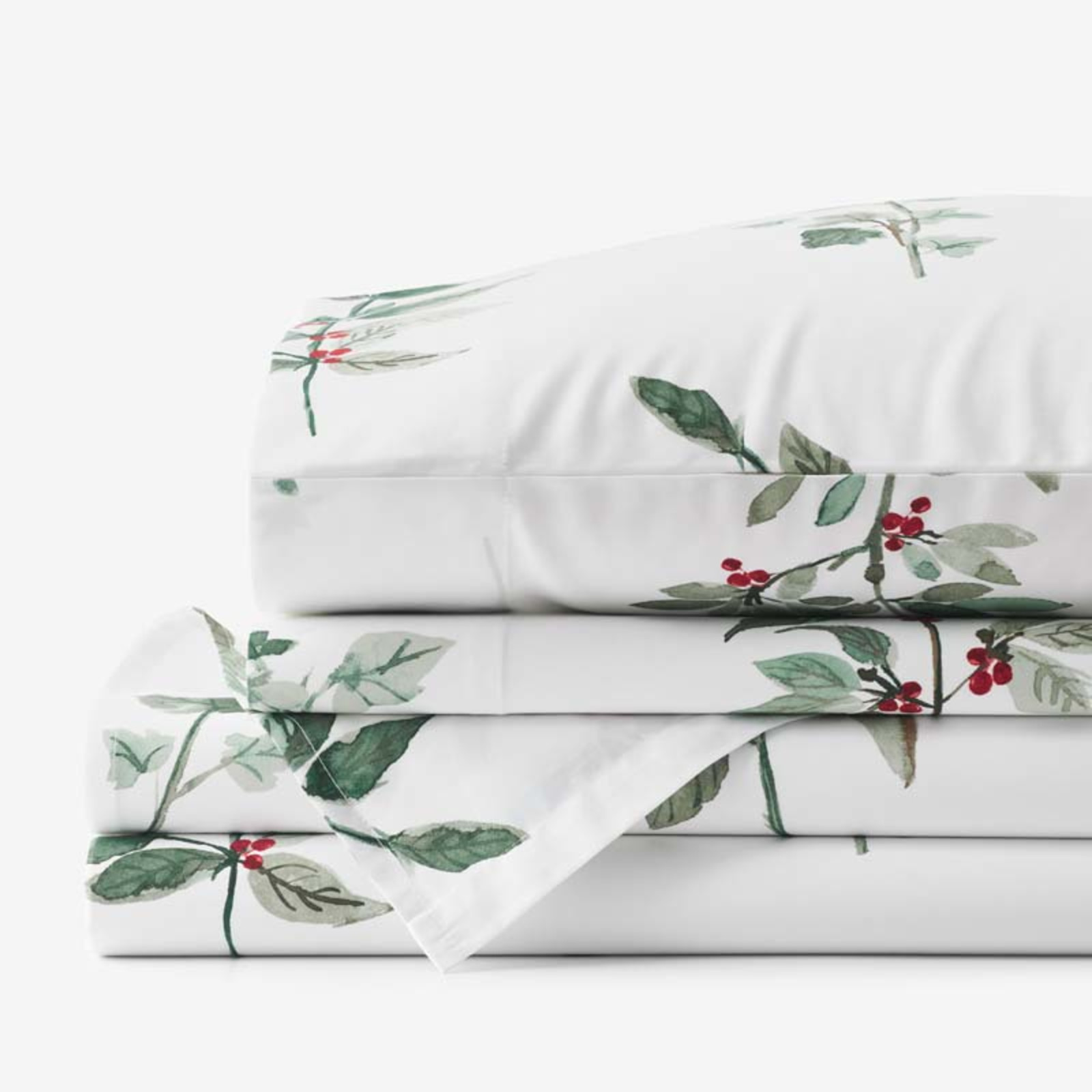 Floral Berry Classic Smooth Sateen Bed Sheet Set - Green, Queen | The Company Store