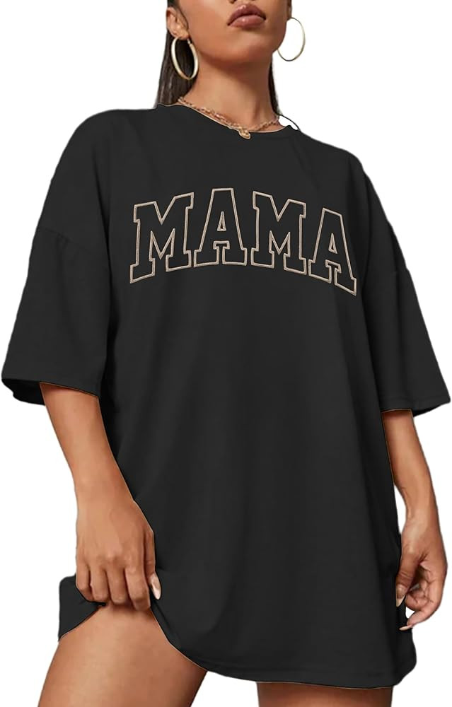 Mama Shirt for Women: Oversized Mom T Shirt Embroidered Letter Printed Tee Shirt | Amazon (US)