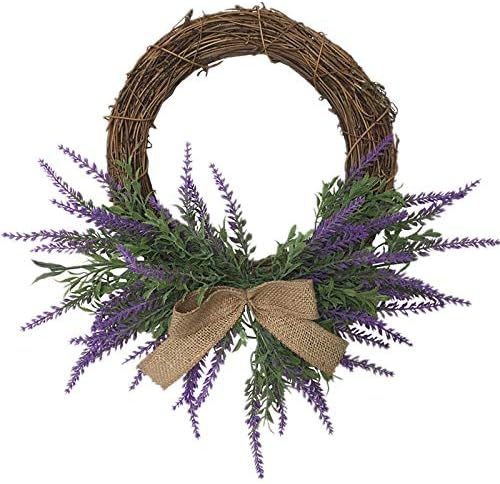Ansuma 15” Artificial Lavender Wreath, Front Door Wreath with Green Leaf and Bow Knot Spring Su... | Amazon (US)