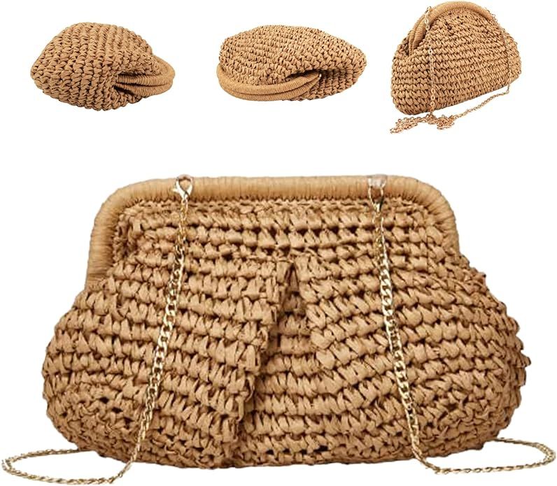 Women Straw Clutch Crossbody Raffia Purse Beach Shoulder Handbag Woven Dumpling Pouch Bag Crochet... | Amazon (US)