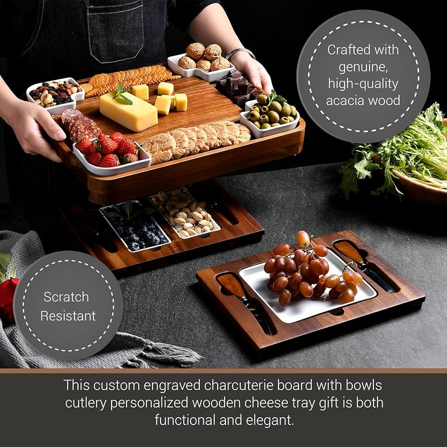 Shanik Upgraded Acacia Cheese Board Set, Square Shaped Charcuterie Set, Cheese Platter, Handcraft... | Amazon (US)