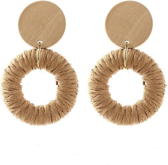 Pingyongchang Rattan Earrings for Women Girl Vacation Handmade Straw Wicker Braid Drop Dangle Ear... | Amazon (US)