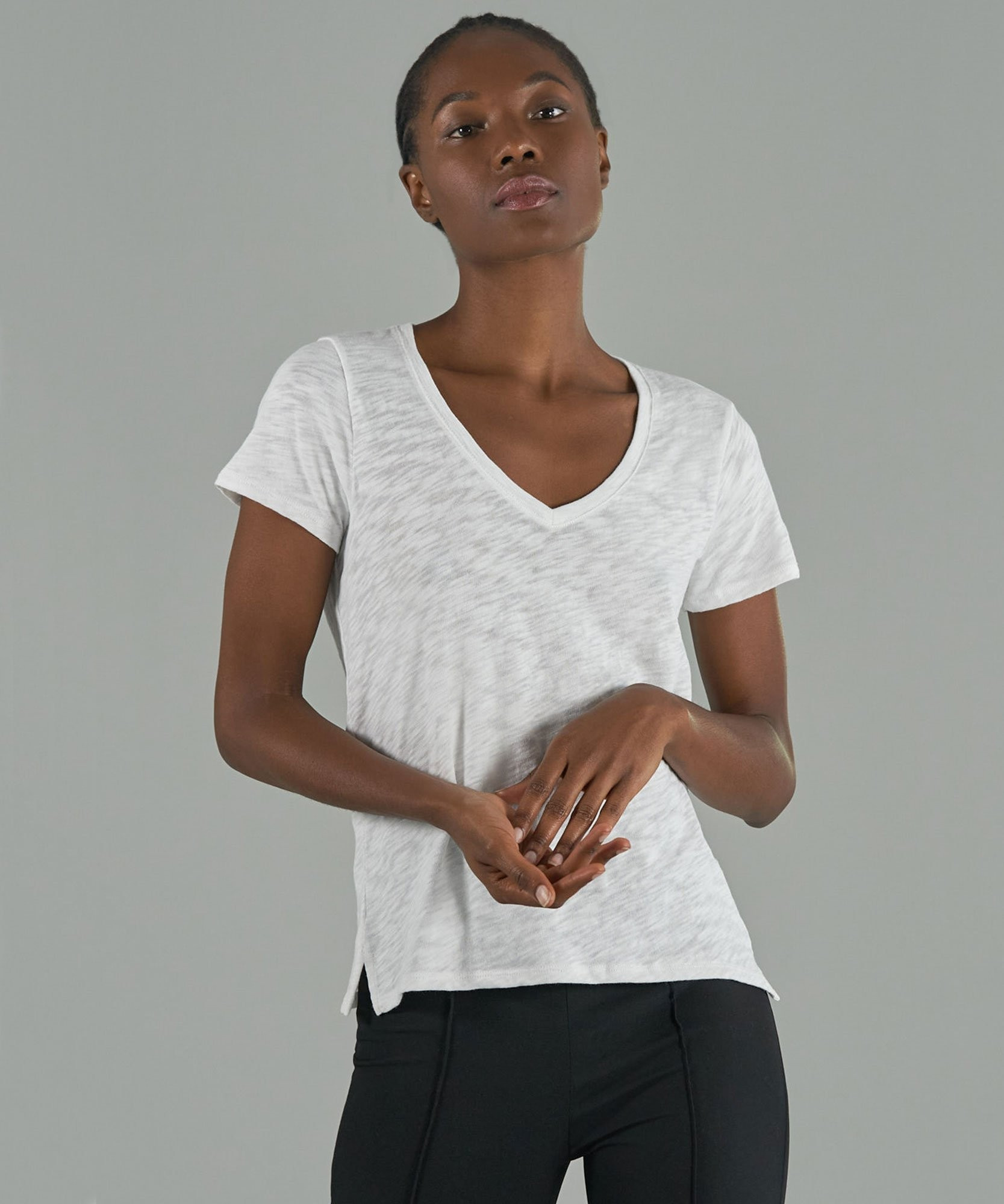 Slub Jersey Schoolboy V-Neck Tee - White | ATM Collection