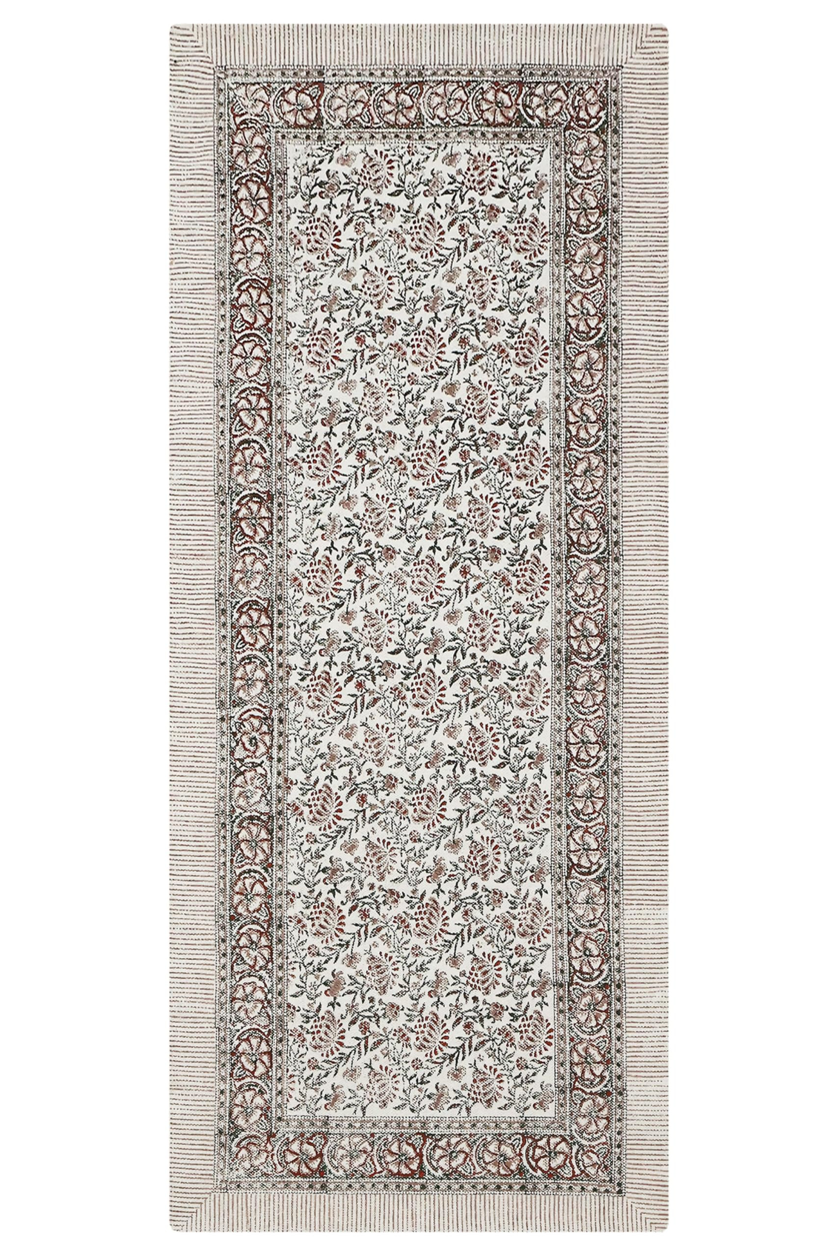 Cotton Runner 2.6x20 Kilim Runner Beige Green Floral Design Hand Block Printed Cotton Dhurrie Han... | Amazon (US)