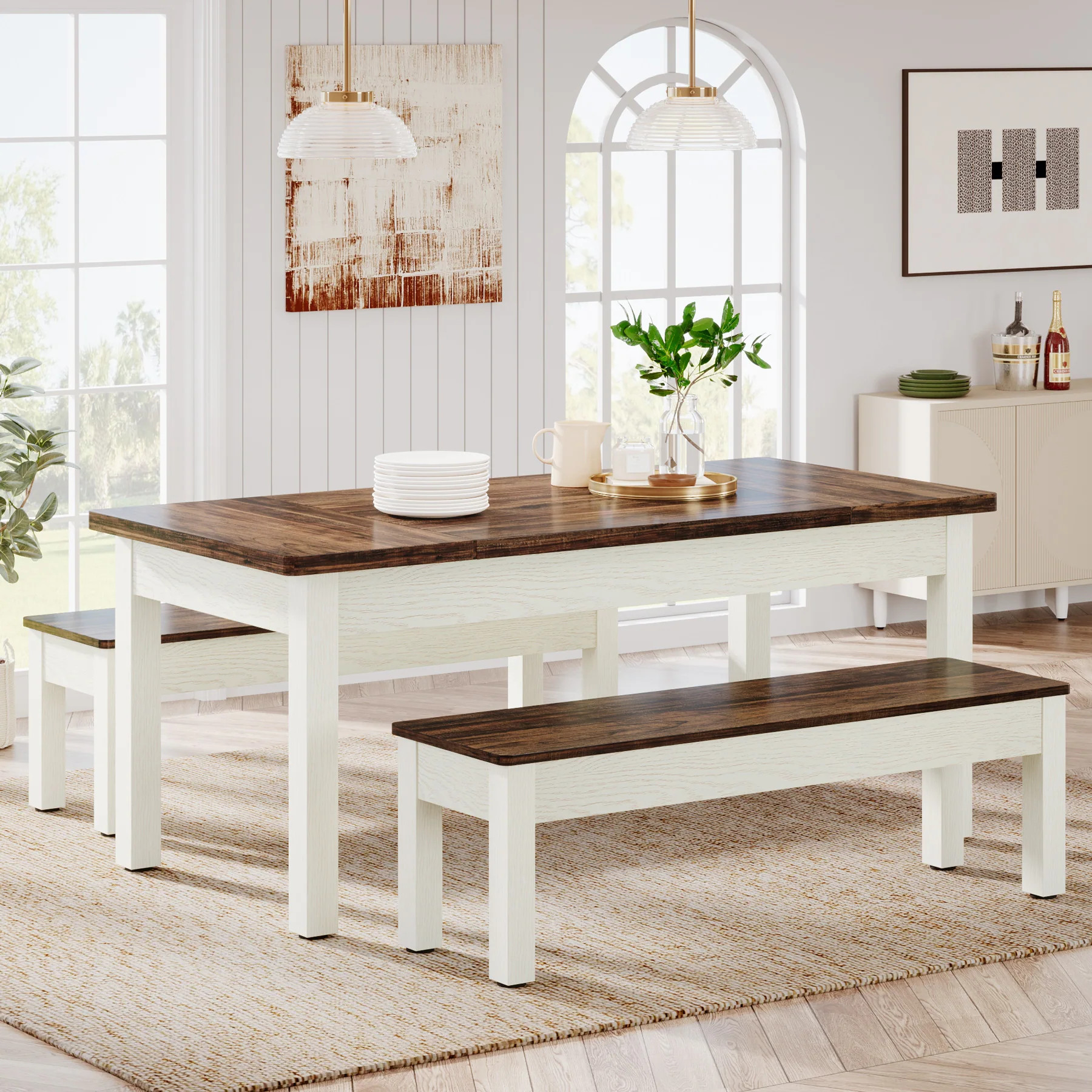 Farmhouse Dining Table Set for 4-6, Kitchen Table with 2 Benches | Bed Bath & Beyond