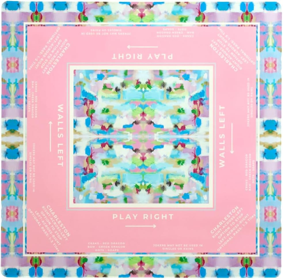 Katie Romeo Designs KRD x Preppy Goods Calypso Coast Mahjong Mat - Pink & Blue Grandmillennial Mahjong Playing Mat with Instructional Layout for American Mahjong | Amazon (US)