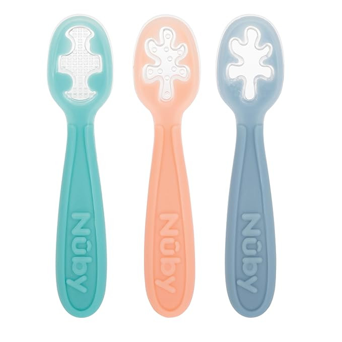 Nuby 3 Stage Baby's First Spoons With Easy Grip Handle, 3 Pack Kid's Feeding Utensil Set, 6 Month... | Amazon (US)