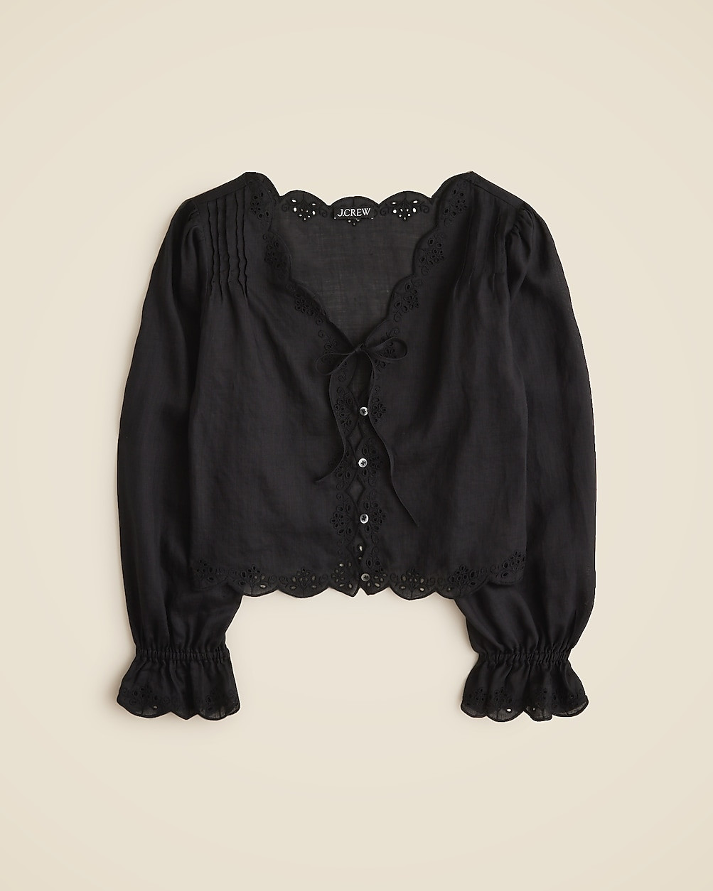 Scallop-trim tie-front top in ramie | J. Crew US