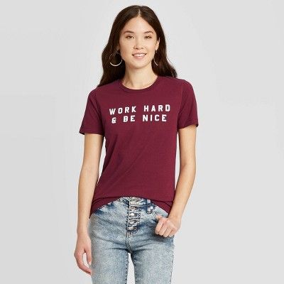 Women's Work Hard & Be Nice Short Sleeve Graphic T-Shirt - Fifth Sun (Juniors') - Maroon | Target