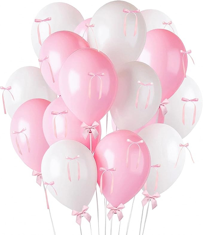 60Pcs Pink Bow Balloons Pink White Balloon DIY Ribbon Bow Decorations for Coquette Birthday Party... | Amazon (US)