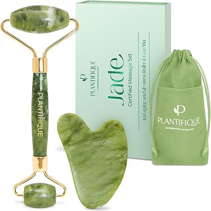 PLANTIFIQUE Jade Roller & Gua Sha Set – Real Jade Facial Tools for Skin Care Routine – Certif... | Amazon (US)