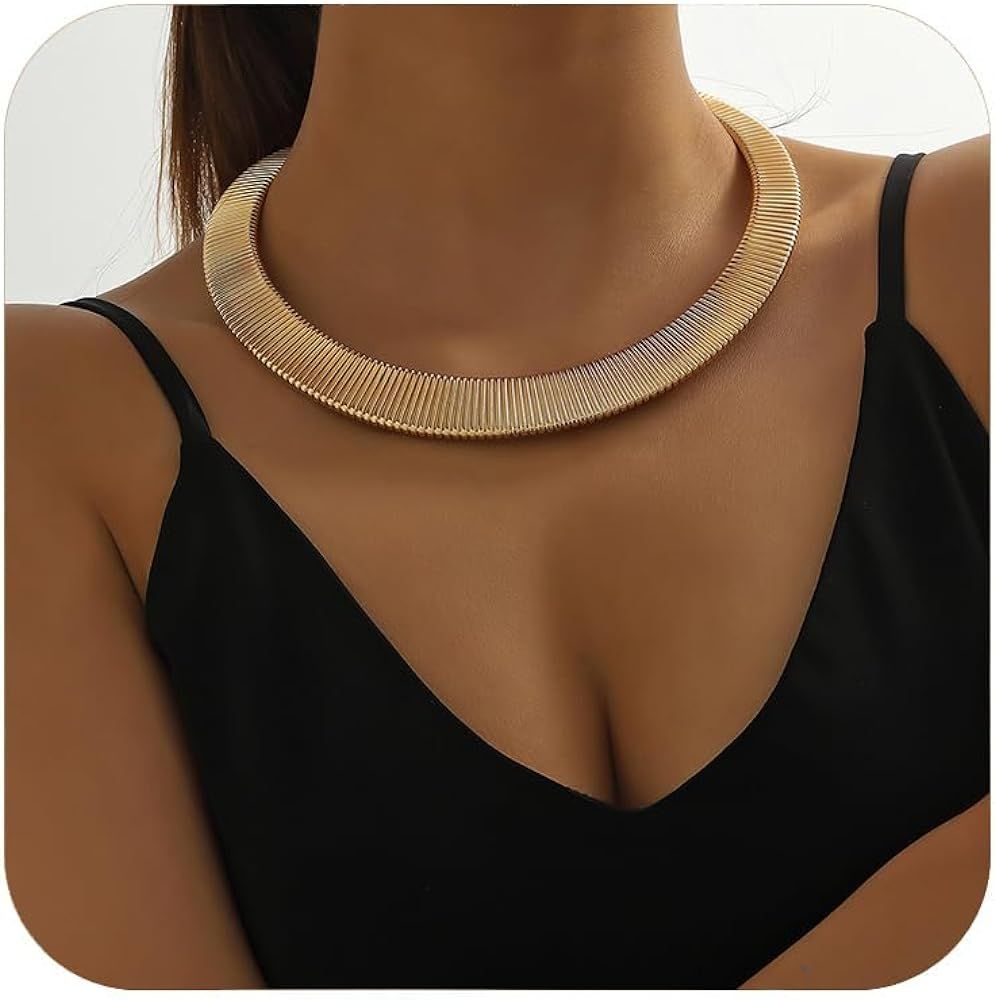 Chunky Necklaces for Women Trendy, Gold Statement Necklace Collar Necklace Bib Necklace for Women... | Amazon (US)