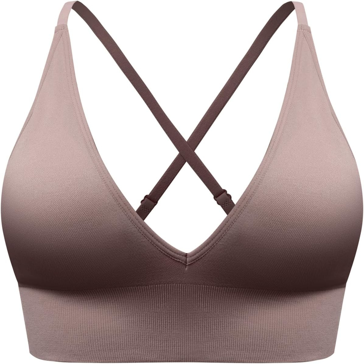 Bralette for Women Removable Padded Sports Strappy Bra Yoga Seamless V Neck Triangle Wireless Longline | Amazon (US)