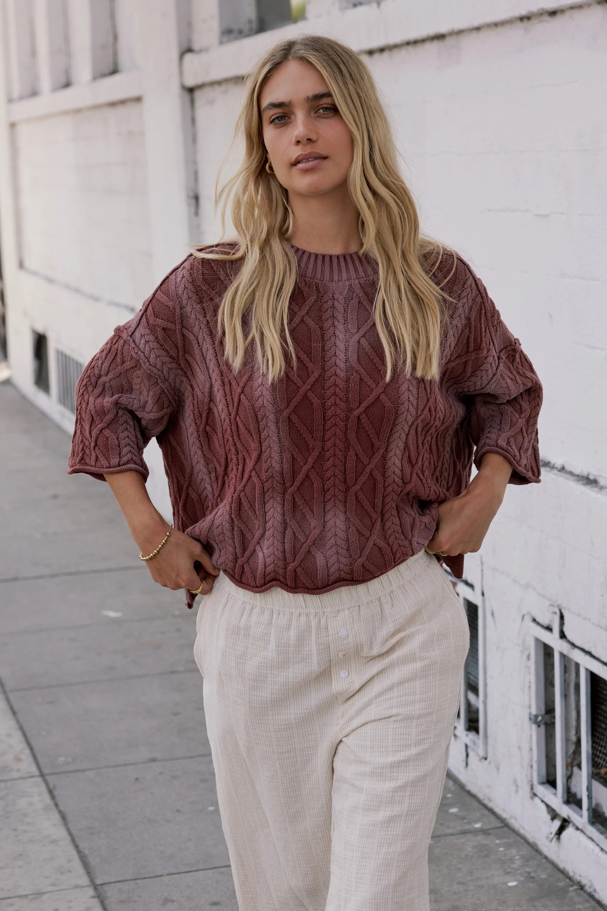 Raegan Cable Knit Sweater in Burgundy - FINAL SALE | Böhme US