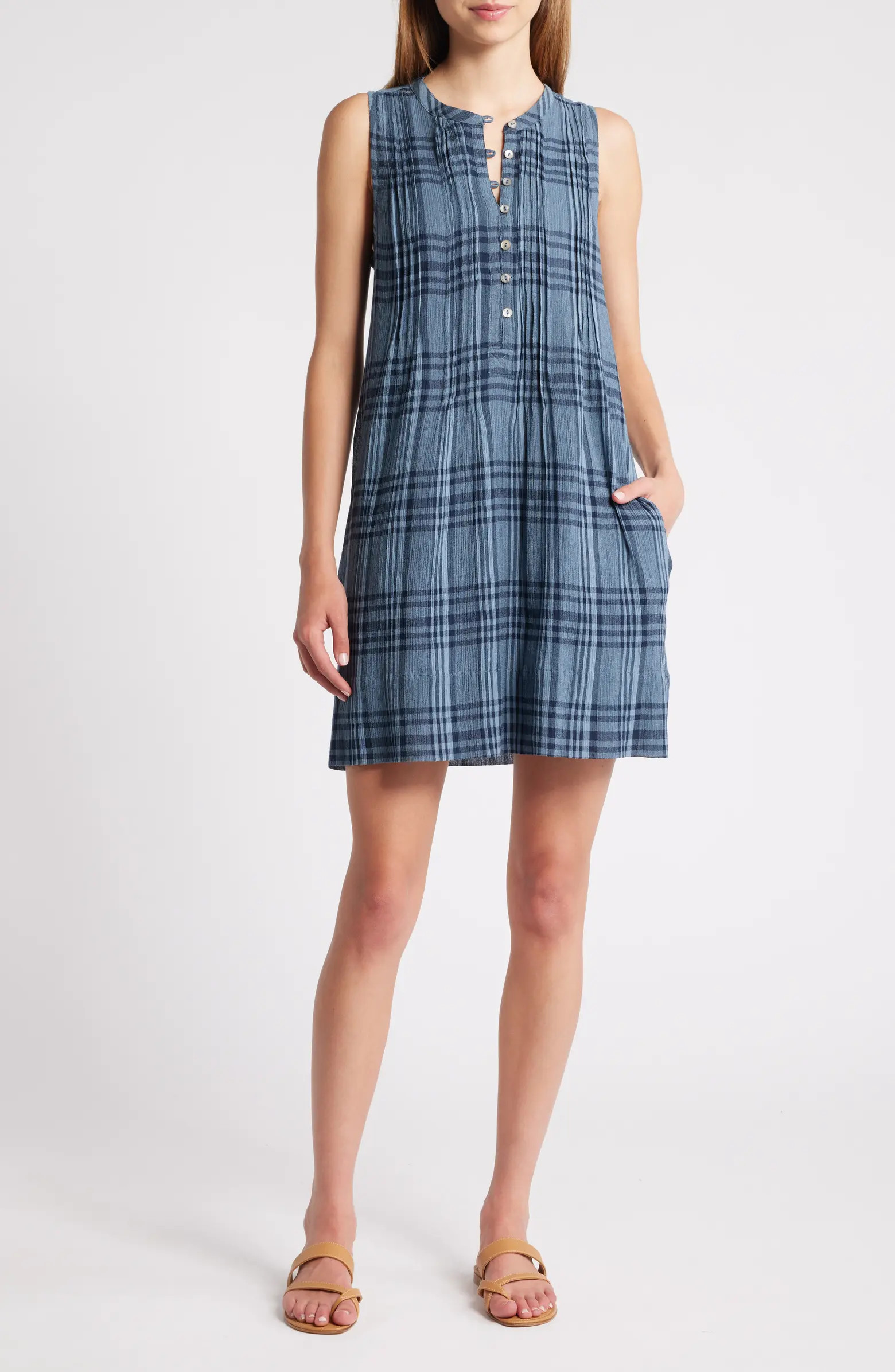 Isha Plaid Pintuck Organic Cotton Minidress | Nordstrom Rack