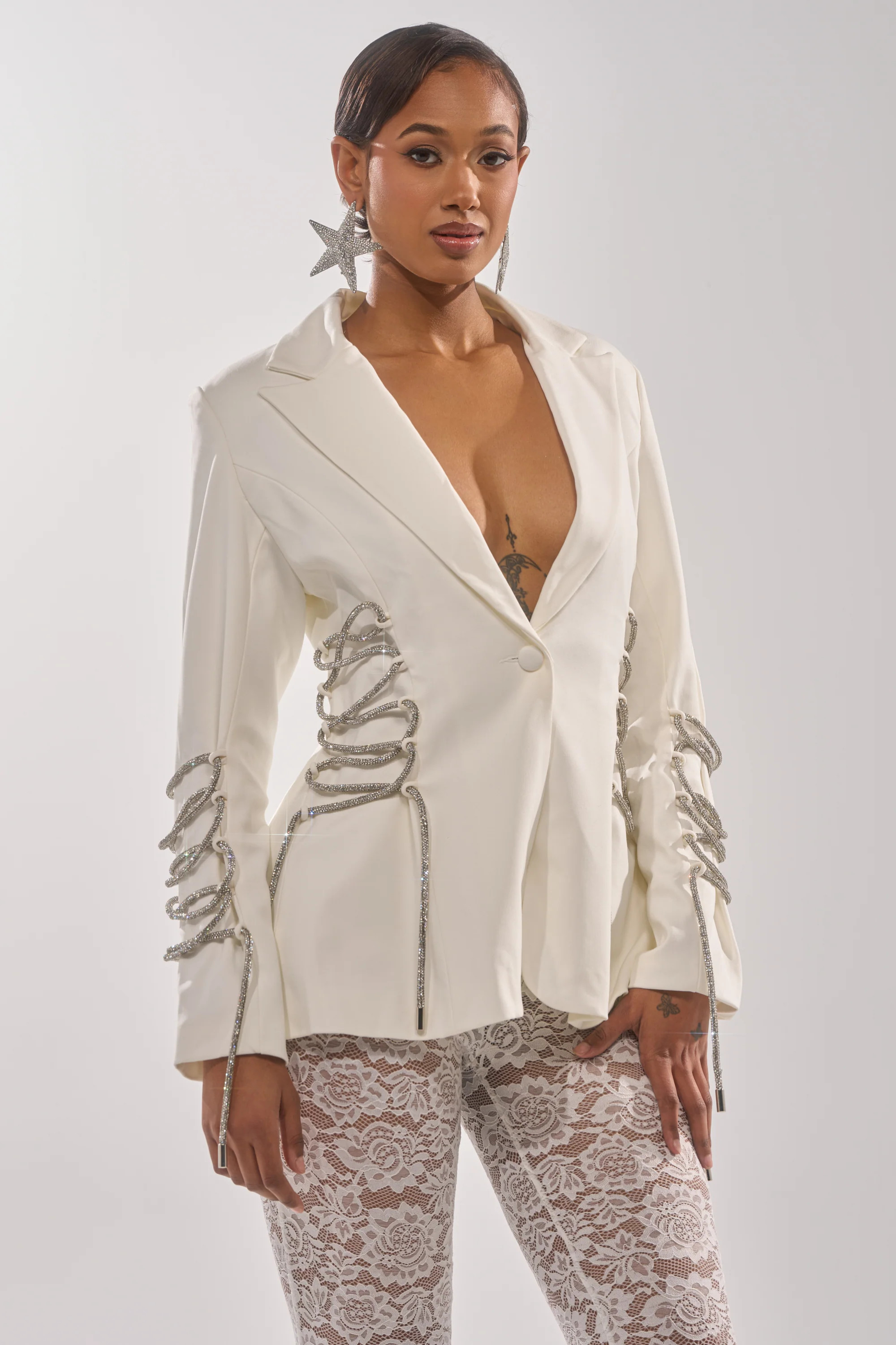 AKIRA Pretty Please Lace Up Blazer | Size XL | AKIRA
