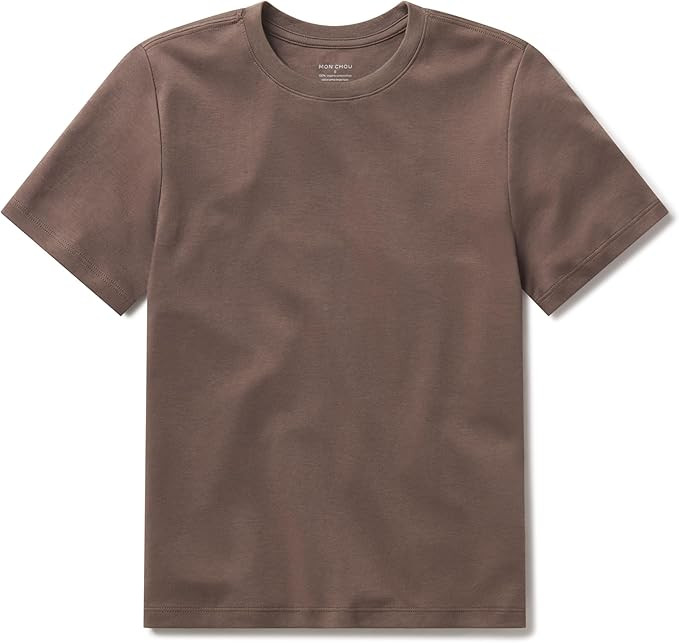 MON CHOU Women’s Premium Organic Pima Cotton Crew Neck T-Shirt Buttery Soft Midweight Not See-T... | Amazon (US)