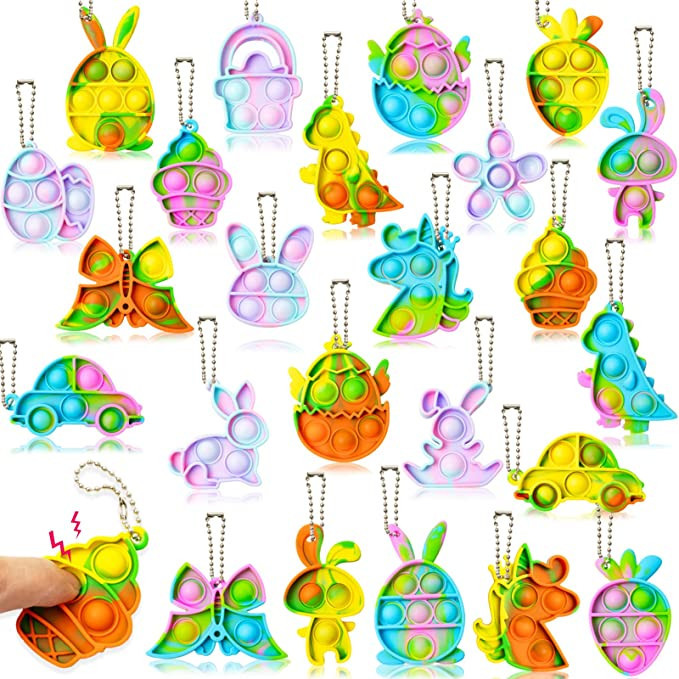 24Pcs Easter Egg Fillers Mini Pop Keychain Fidget Toys for Kids- Relieve Stress Easter Pop Bubble... | Amazon (US)