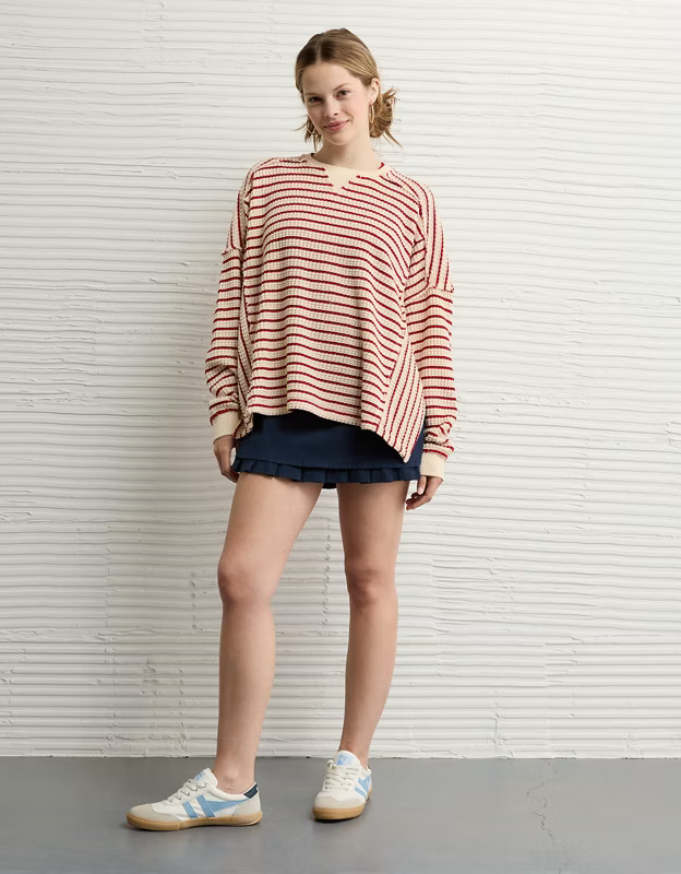 AE Big Hug Crew Neck Waffle Sweatshirt | American Eagle Outfitters (US & CA)