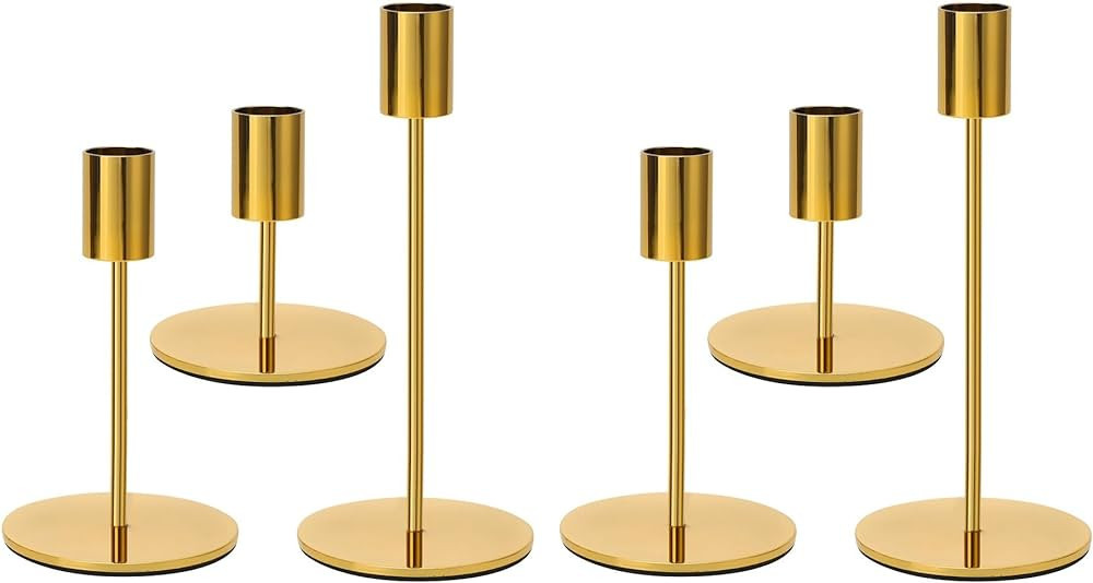 Anndason 6 PCS Gold Candlestick Holders Gold Candle Holder Taper Candle Holders Candle Holders De... | Amazon (US)