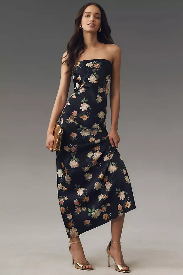 BHLDN Mia Strapless Satin Column Maxi Dress | Anthropologie (US)
