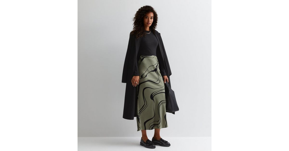 Tall Khaki Satin Wave Print Midaxi Skirt
						
						Add to Saved Items
						Remove from Saved ... | New Look (UK)