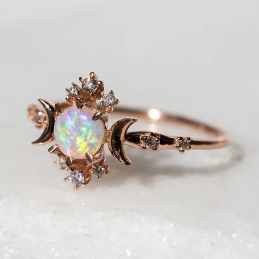 Wandering Star Opal Ring with Diamonds | Catbird