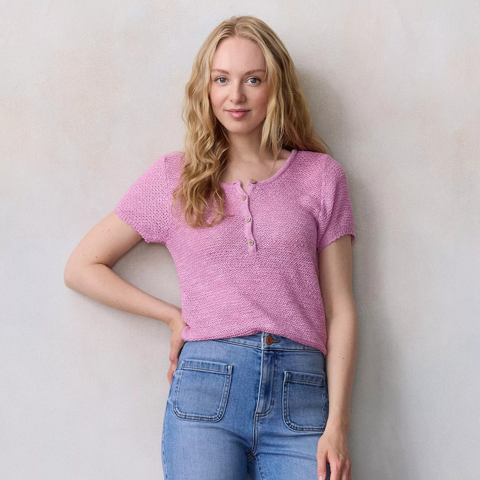 Women's LC Lauren Conrad Short Sleeve Henley Sweater Tee | Kohl's