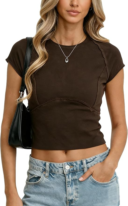 Aimiray Women's Y2k Baby Tees Short Sleeve Cropped Cotton Tops Red Summer Basic Tight Fitted Shir... | Amazon (US)