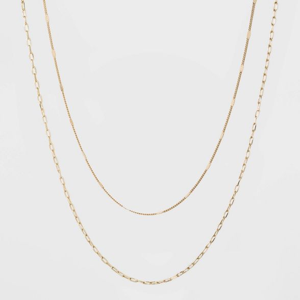 Flat Beaded and Link Chain Duo Necklace - A New Day™ Gold | Target