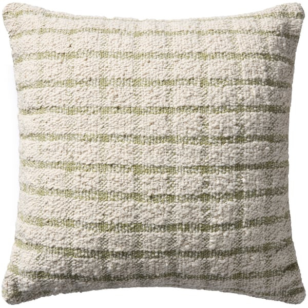 Erin Pillow PMH-0073 Ivory/Green Cotton Checkered | Rugs Direct