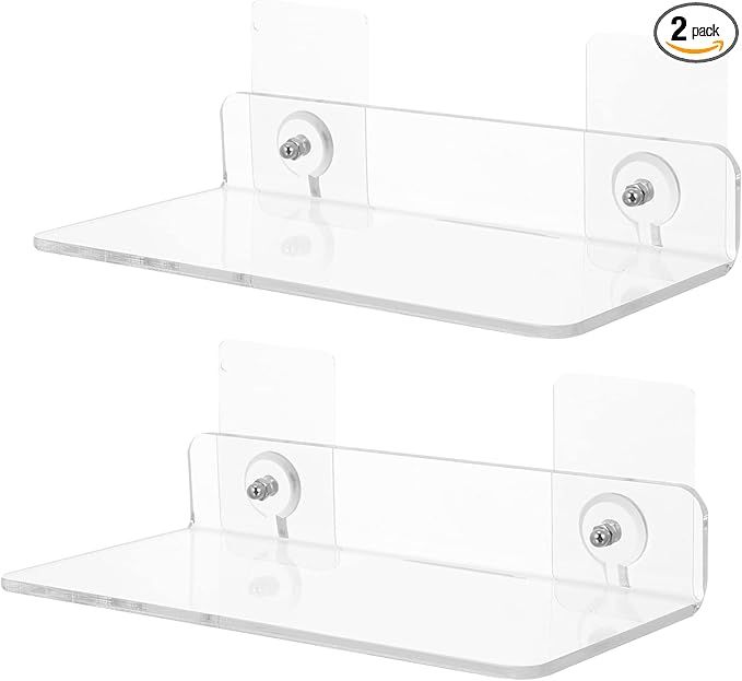 DOITOOL 2 Pcs Bathroom Floating Shelf Clear Acrylic Shower Caddy Adhesive Wall Mount Storage Rack... | Amazon (US)