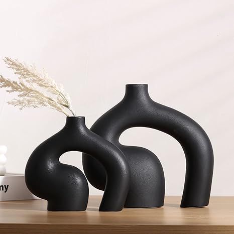 KIOXOHO Black Ceramic Vase Set 2 for Decor,Modern Abstract Vases for Home Decor,Nordic Minimalist... | Amazon (US)
