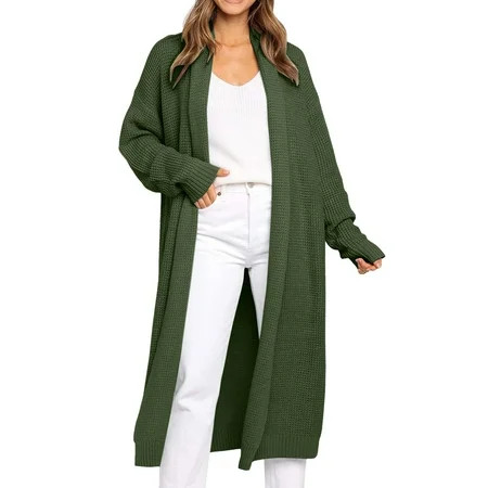 Kusou Women Floor Length Open Front Drape Cardigan Long Sleeve Maxi Duster Cable Knit Long Sweater C | Walmart (US)