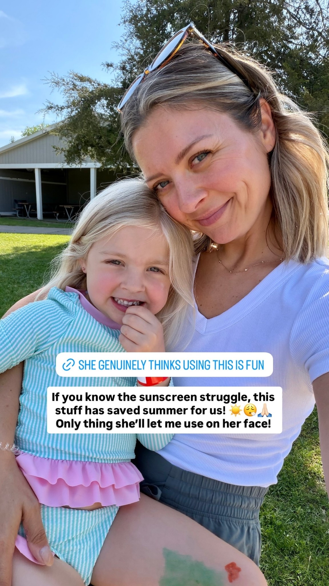 If you know the sunscreen struggle, this stuff has saved summer for us! ☀️😮‍💨🙏🏻 Only thing she’ll let me use on her face!