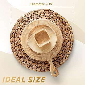 Woven Placemats (Set of 10), 13" Round Placemats, Rattan Placemats, Wicker Water Hyacinth Placema... | Amazon (US)