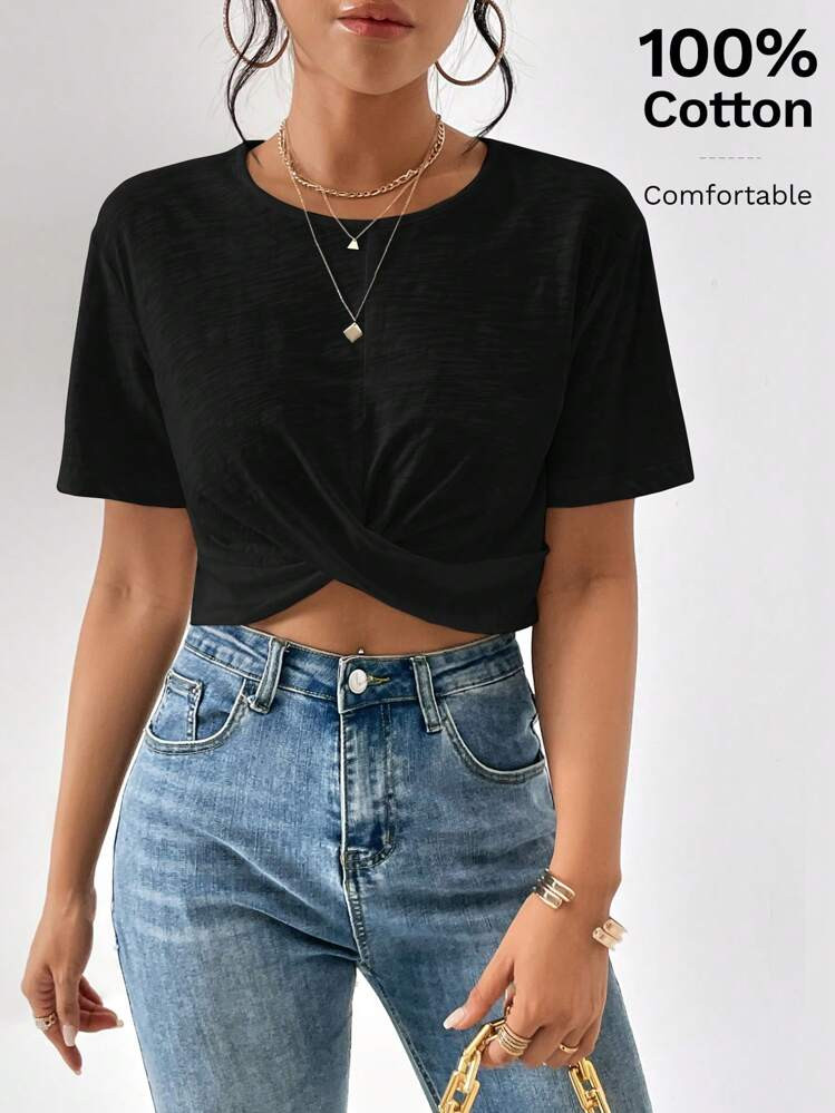 SHEIN Essnce Twist Front Crop Tee | SHEIN