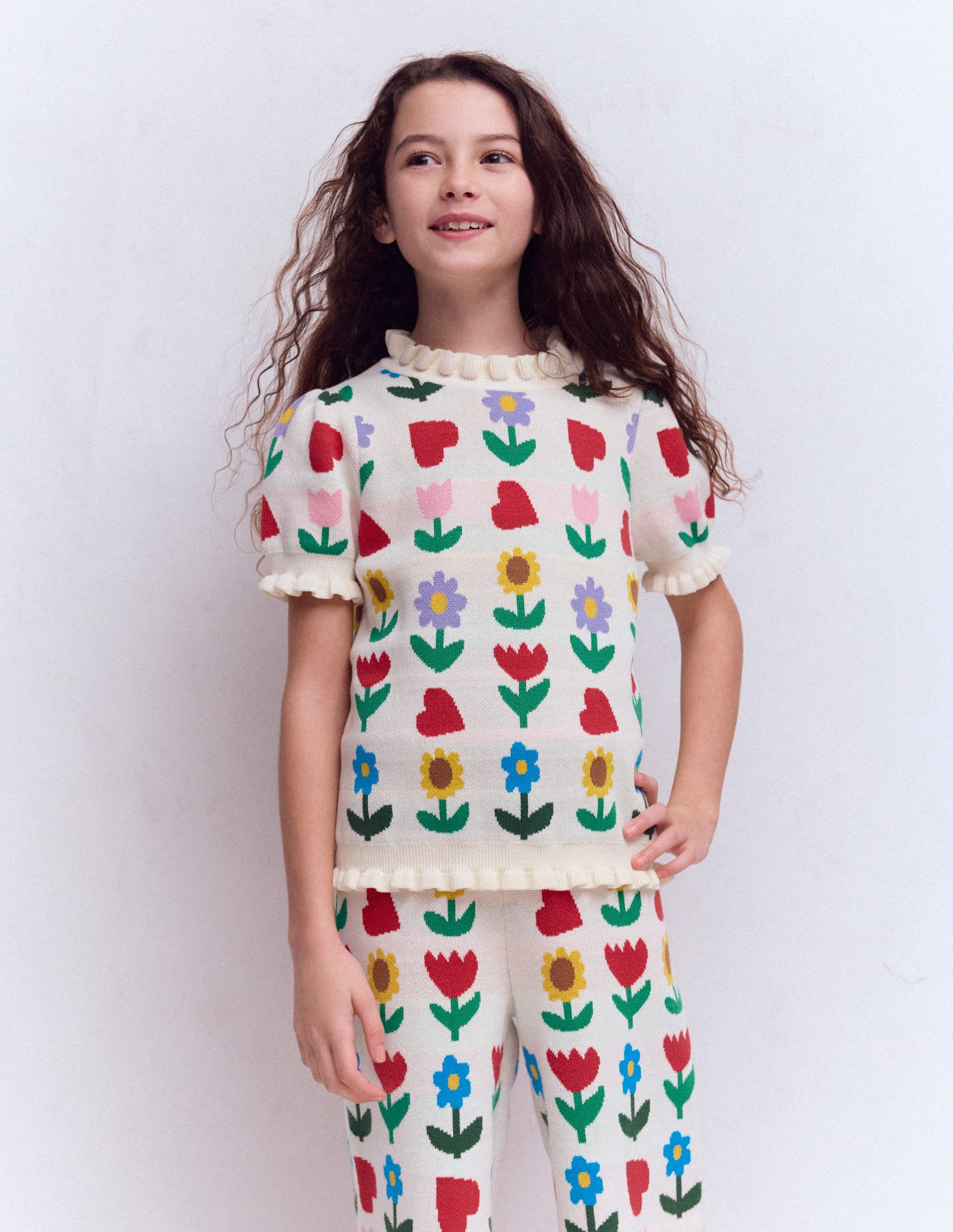 Frill Knitted Top-Ecru Marl Sunflower Garden | Boden (US)