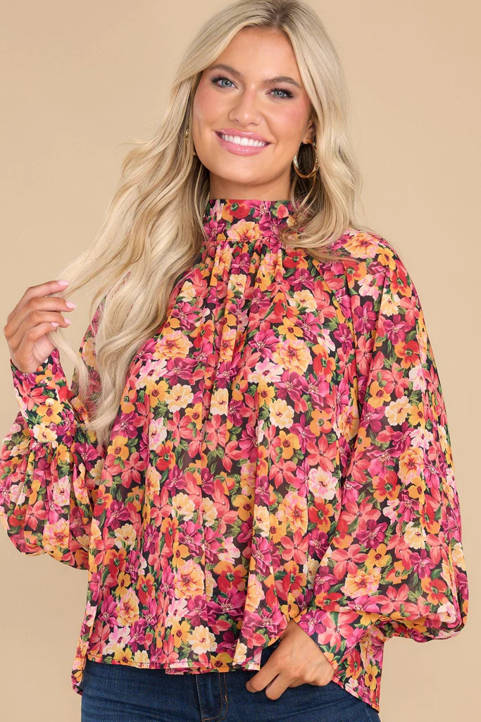 Beautiful Borders Pink Multi Floral Print Top | Red Dress 