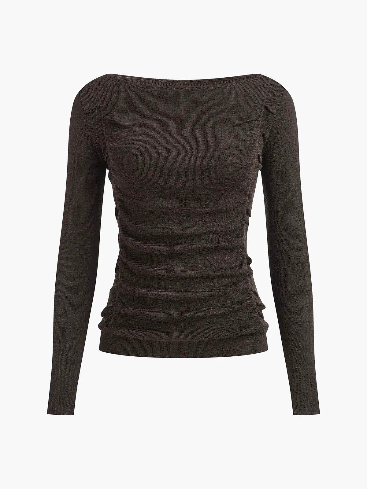 Side Pleated Slim Knit Top | Commense