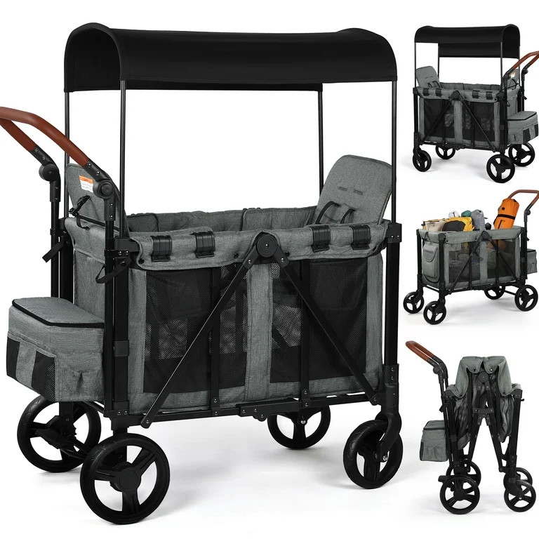 Vomeast Wagon Stroller for 2 Kids, 3-in-1 Outdoor Baby Stroller Wagon with Canopy, 5-Point Harnes... | Walmart (US)