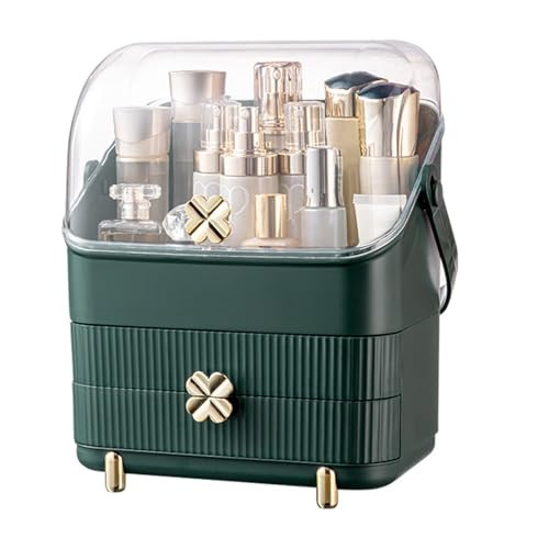 Preppy Skincare Organizers Makeup Organizer Holder Cosmetic Storage Box Display Case 3 Tiers Dust Free Cover Portable Handle 2 Rroomy Drawers Gift Great For Bathroom Countertop Dresser Dark Green | Amazon (US)