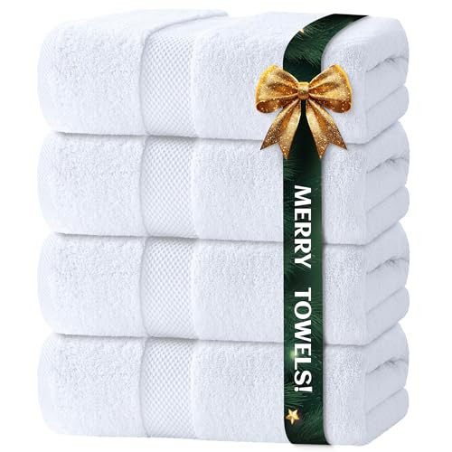 White Classic Luxury Bath Towels Set of 4 Large - 700 GSM Turkish Cotton Ultra Soft Bath Towels 27x54 | Highly Absorbent and Quick Dry | Hotel Towels for Bathroom Luxury, Plush Shower Towels, White | Amazon (US)