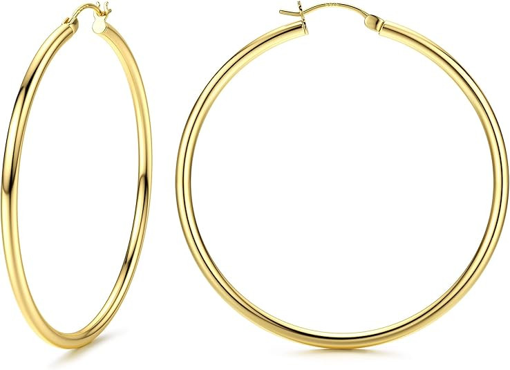 Milacolato Chunky Gold Hoop Earrings 14K Real Gold Plated Hoop with Sterling Silver Post Hypoalle... | Amazon (US)