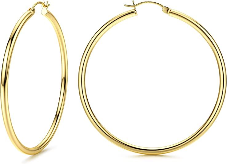 Milacolato Chunky Gold Hoop Earrings 14K Real Gold Plated Hoop with Sterling Silver Post Hypoalle... | Amazon (US)