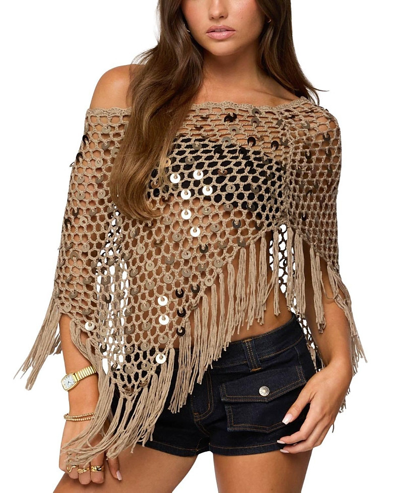 Edikted Fringe Sequin Crochet Poncho | Bloomingdale's (US)