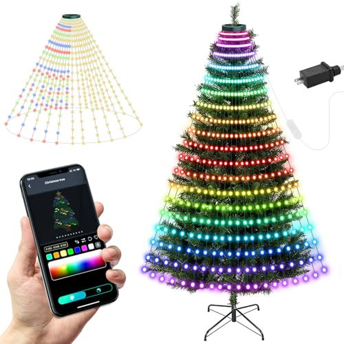 2win2buy Christmas Tree String Lights Decorations with Ring Smart APP, 400 LED Waterfall Lights IP65 Waterproof Multi-Modes with Remote Color Changing for Wedding Yard Party Home Holiday | Amazon (US)