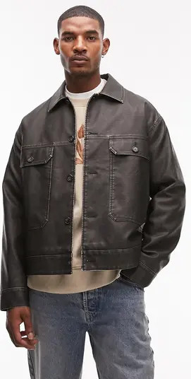 Distressed Faux Leather Shacket | Nordstrom