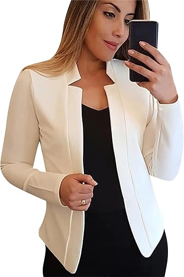 OMZIN Women Long Sleeve Notched Lapel Blazer Open Front Jacket Work Office Blazer | Amazon (UK)